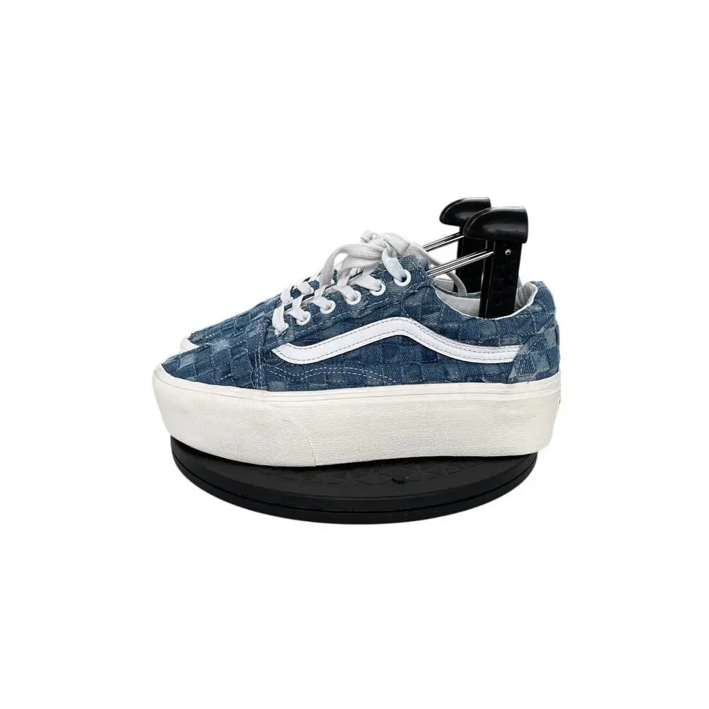 Womens Vans Woven Old Skool Stackform Denim Multi Sneakers Size 7 Blue White